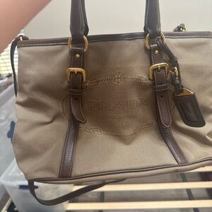 Prada Beige and Dark Brown Tote